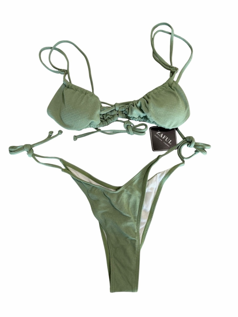 Zaful NEW Women's Two Piece Green Textured Tiny Bikini Size 6 #260076